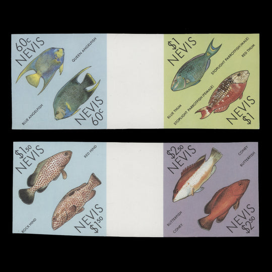 Nevis 1987 (Variety) Coral Reef Fish imperforate gutter blocks