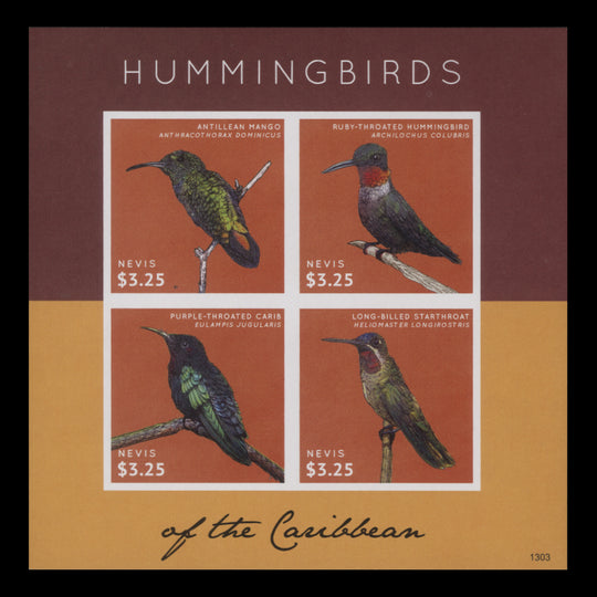 Nevis 2013 (Variety) Hummingbirds imperforate miniature sheet