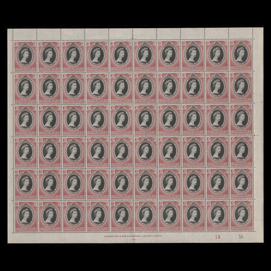 New Hebrides 1953 (MNH) 10c Coronation plate 1A–5A pane of 60 stamps