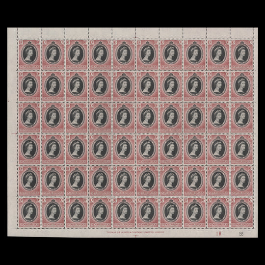 New Hebrides 1953 (MNH) 10c Coronation plate 1B–5B pane of 60 stamps