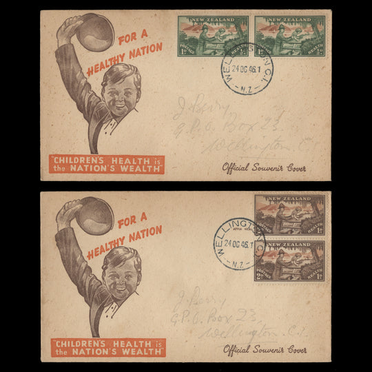 New Zealand 1946 Solider Helping Child first day covers signed by designer