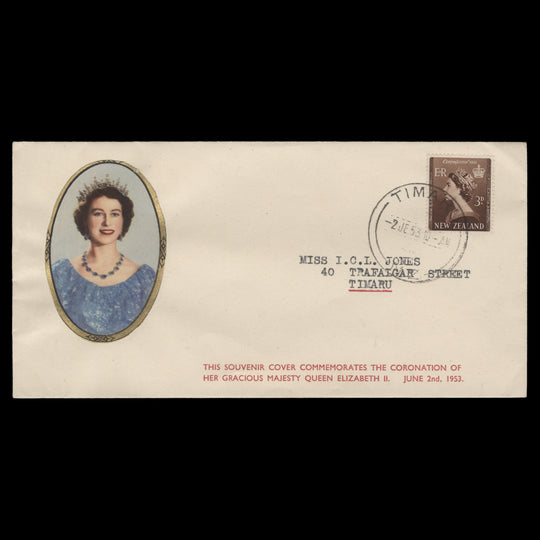 New Zealand 1953 Coronation day cover, TIMARU