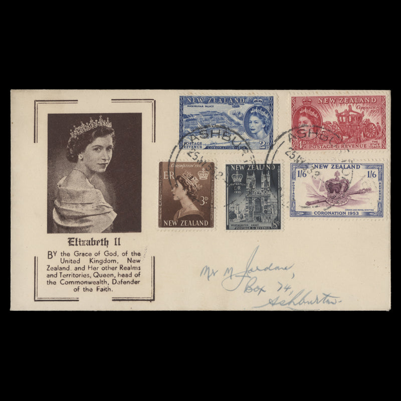 New Zealand 1953 Coronation first day cover, ASHBURTON