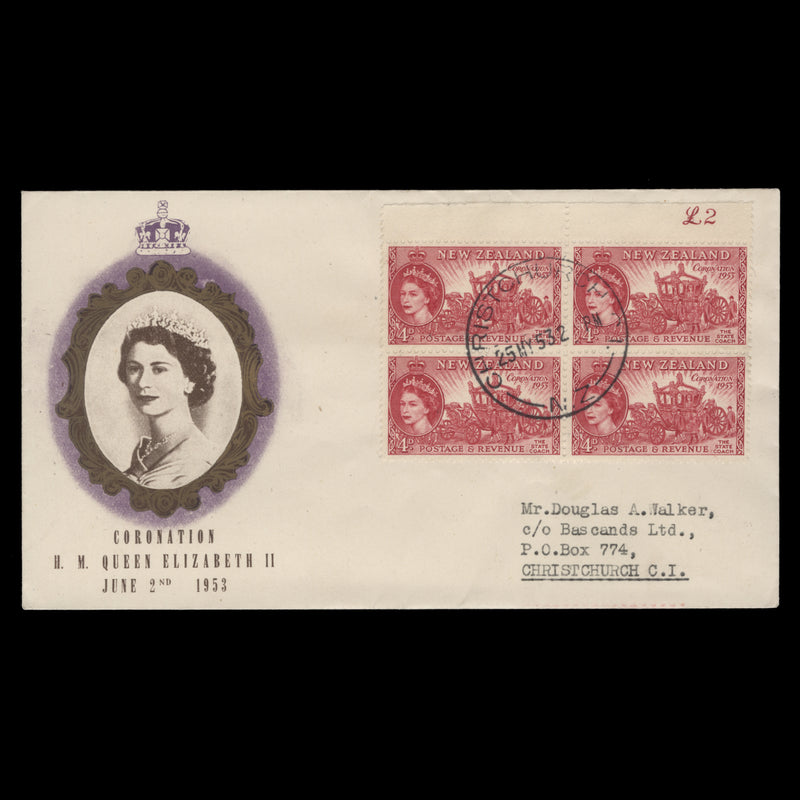 New Zealand 1953 Coronation first day cover, CHRISTCHURCH CI