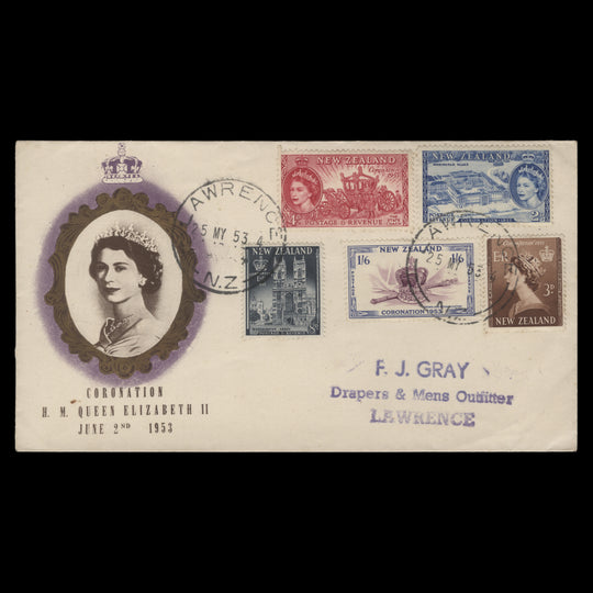 New Zealand 1953 Coronation first day cover, LAWRENCE