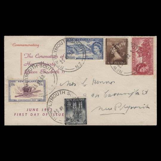 New Zealand 1953 Coronation first day cover, NEW PLYMOUTH SOUTH