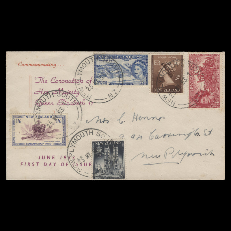 New Zealand 1953 Coronation first day cover, NEW PLYMOUTH SOUTH
