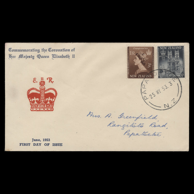 New Zealand 1953 Coronation first day cover, PAPATOETOE
