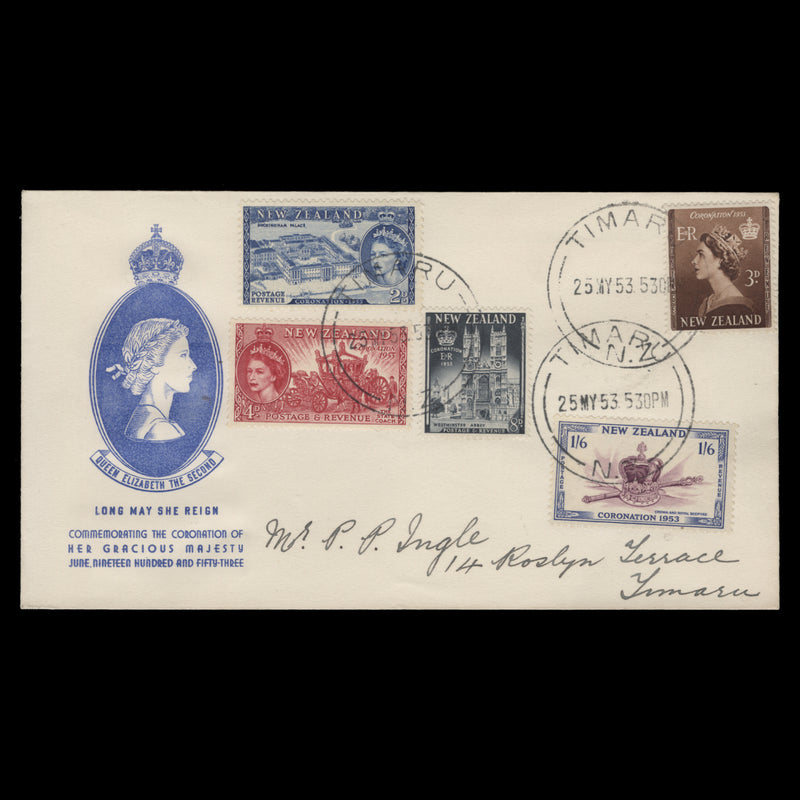 New Zealand 1953 Coronation first day cover, TIMARU