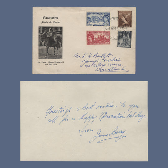 New Zealand 1953 Coronation first day cover with insert signed by James Berry