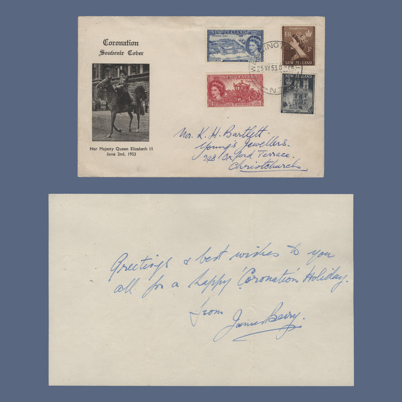 New Zealand 1953 Coronation first day cover with insert signed by James Berry