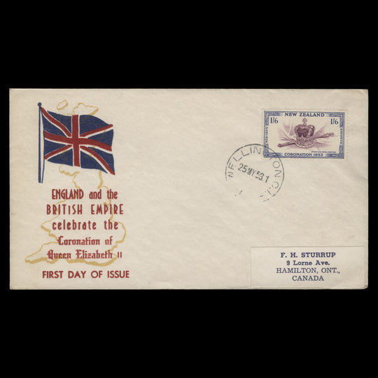 New Zealand 1953 (FDC) 1s6d Coronation, WELLINGTON