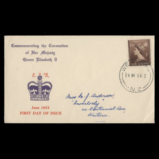 New Zealand 1953 (FDC) 3d Coronation, WESTOWN