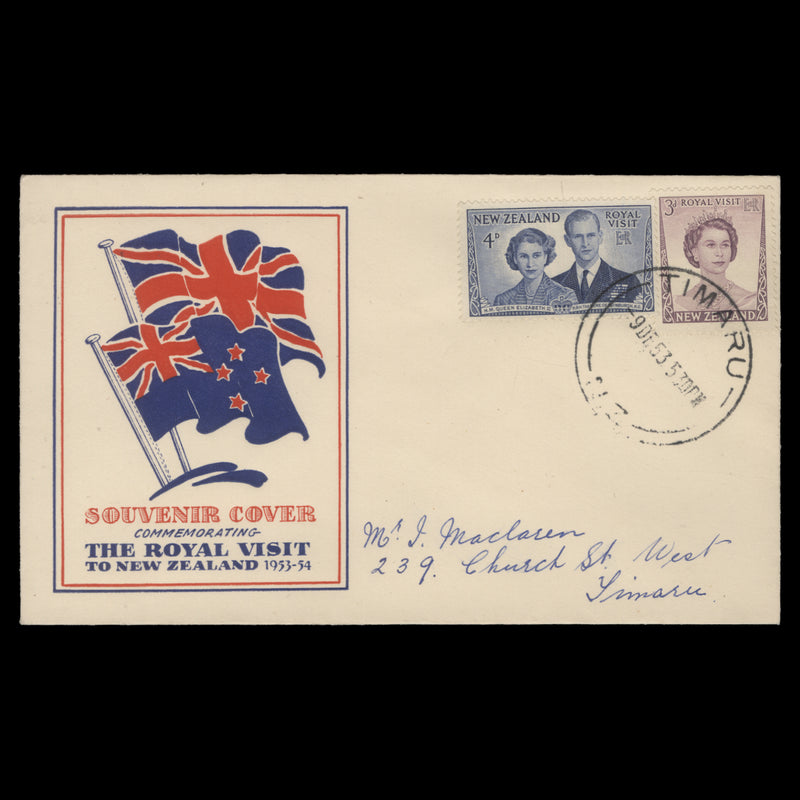 New Zealand 1953 Royal Visit first day cover, TIMARU