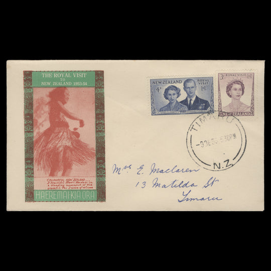 New Zealand 1953 Royal Visit first day cover, TIMARU