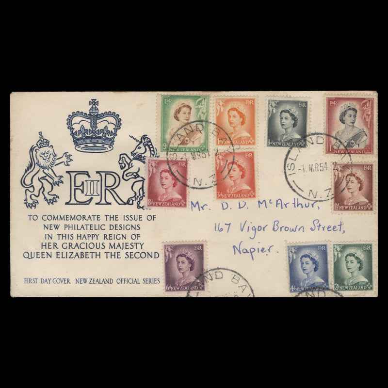 New Zealand 1954 Definitives first day cover, ISLAND BAY