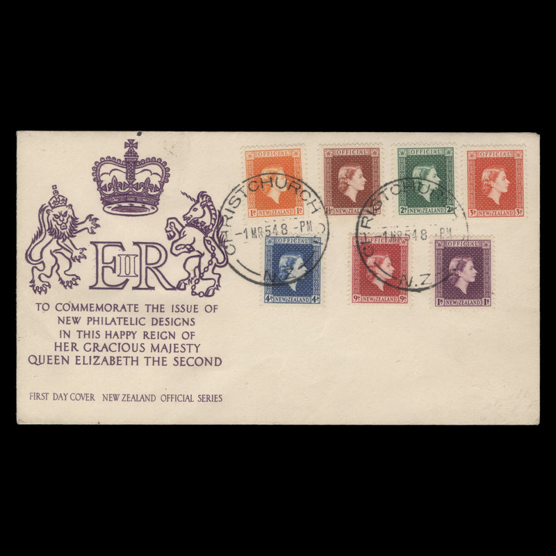 New Zealand 1954 Officials first day cover, CHRISTCHURCH CI