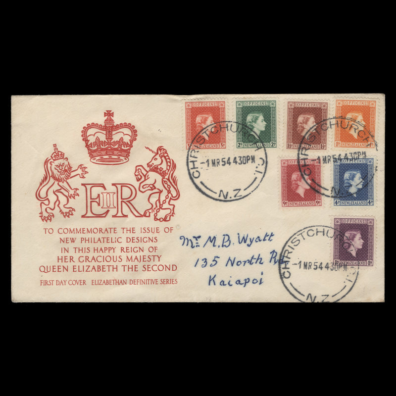 New Zealand 1954 Officials first day cover, CHRISTCHURCH CI