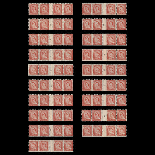 New Zealand 1956 (MNH) 3d Queen Elizabeth II coil join strips