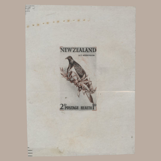 New Zealand 1960 Wood Pigeon proof on film in red and black ex Waterlow