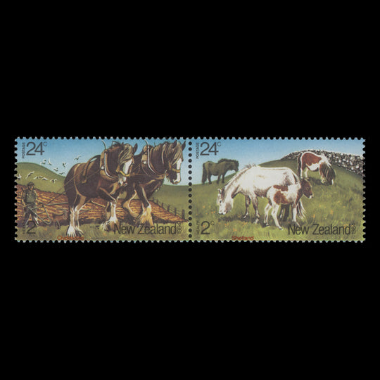 New Zealand 1984 (Variety) 24c+2c Horses pair with red shift