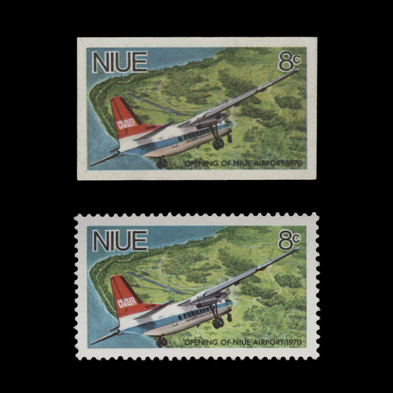 Niue 1970 Airport Opening imperf proofs on presentation card