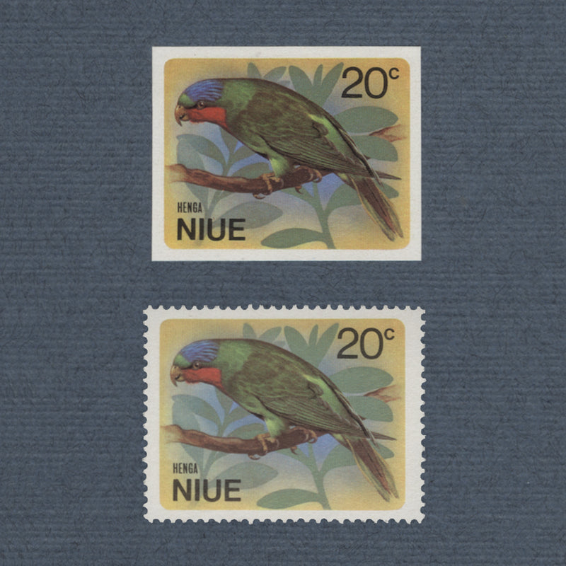 Niue 1971 Blue-Crowned Lorikeet imperf proof on presentation card
