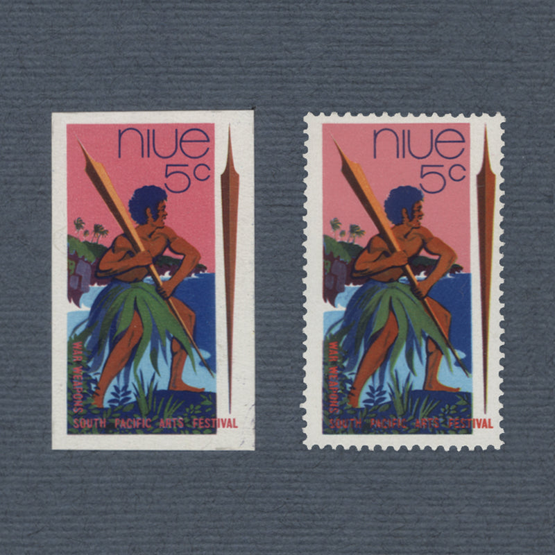 Niue 1972 South Pacific Arts Festival imperf proofs on presentation card