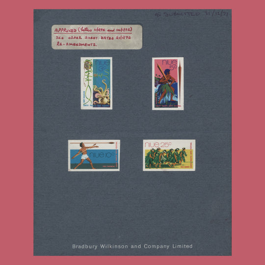 Niue 1972 South Pacific Arts Festival imperf proofs on presentation card