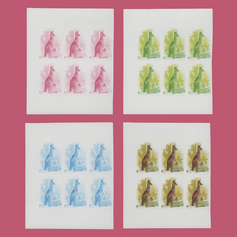 Niue 1984 Kangaroo/Stamp Exhibition, Melbourne progressive proof blocks