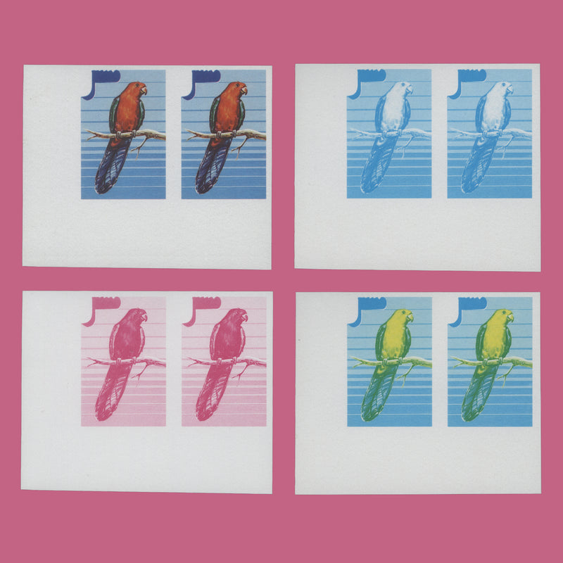 Niue 1986 Australian King-Parrot/Stamp Exhibition, London progressive proof pairs