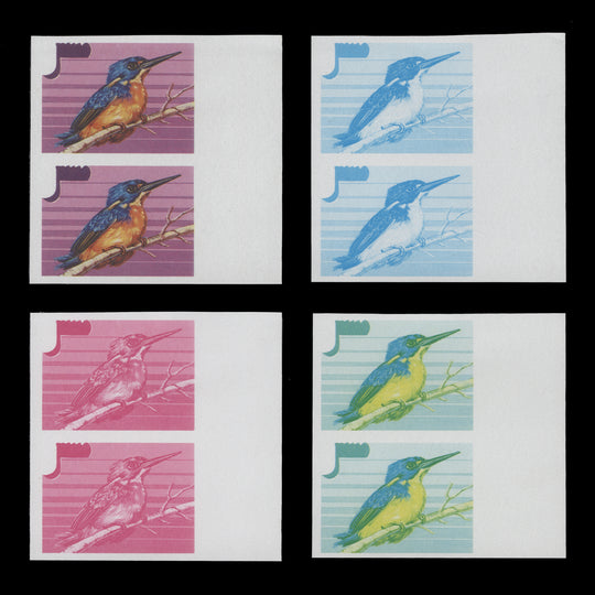 Niue 1986 Azure Kingfisher/Stamp Exhibition, London progressive proof pairs