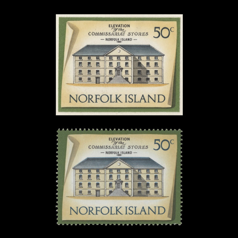 Norfolk Island 1973 Commissariat Stores imperf proof on presentation card