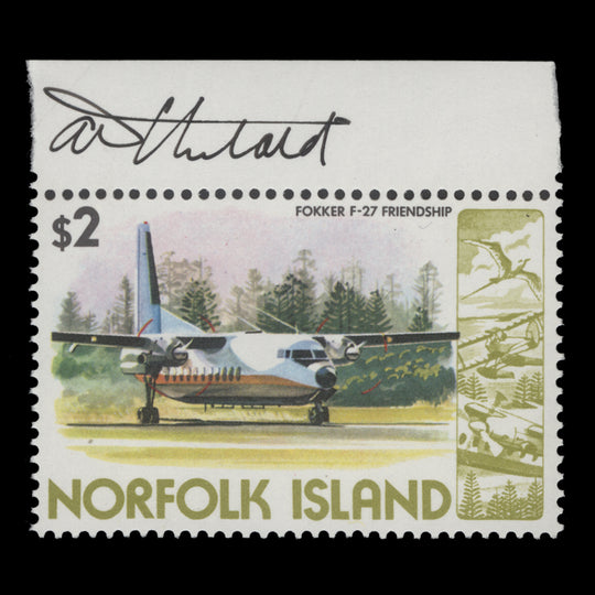 Norfolk Island 1980 (MNH) $2 Fokker F-27 Friendship signed by designer