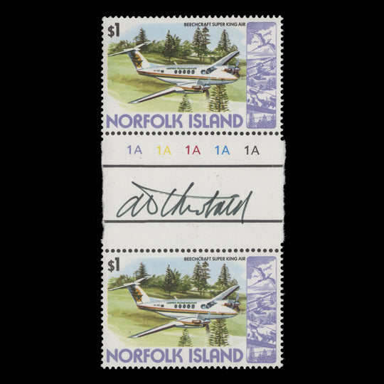 Norfolk Island 1981 (MNH) $1 Beechcraft Super King Air gutter pair signed by designer