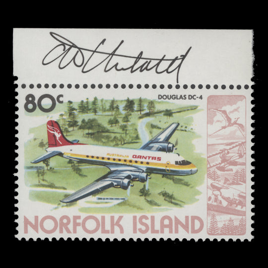 Norfolk Island 1981 (MNH) 80c Douglas DC-4 signed by Tony Theobald