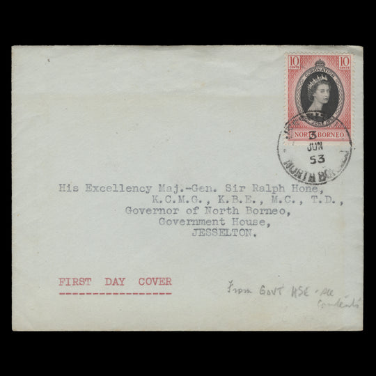 North Borneo 1953 Coronation first day cover, JESSELTON