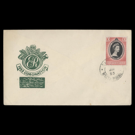 North Borneo 1953 (FDC) 10c Coronation, SANDAKAN