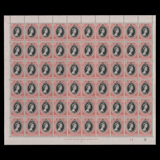 North Borneo 1953 (MNH) 10c Coronation plate 1B–2B pane of 60 stamps