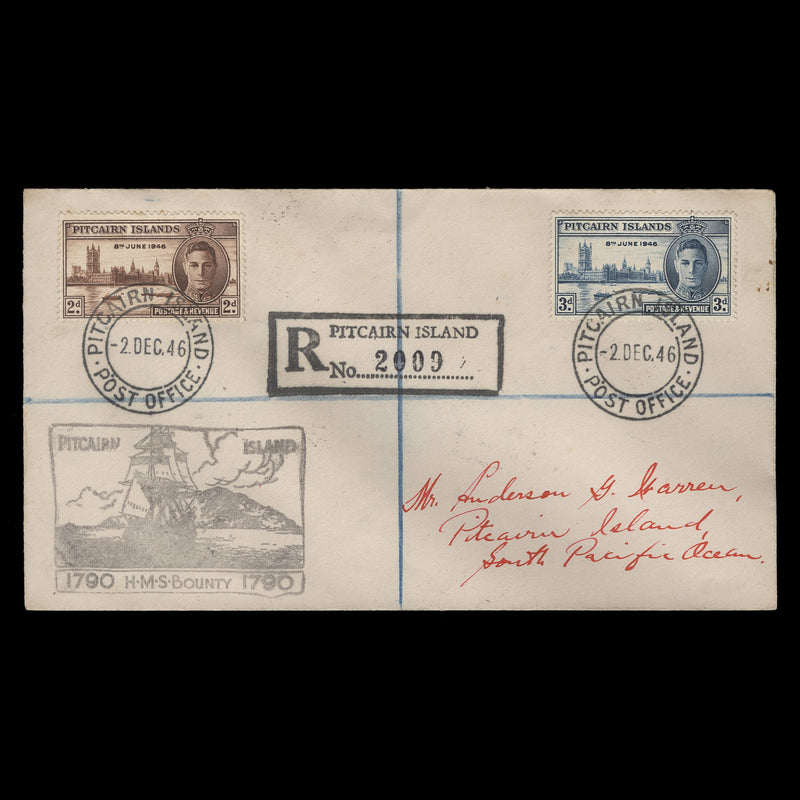 Pitcairn Islands 1946 Return to Peace first day cover