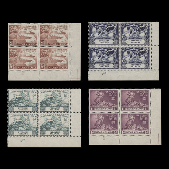 Pitcairn Islands 1949 (MLH) UPU Anniversary plate blocks