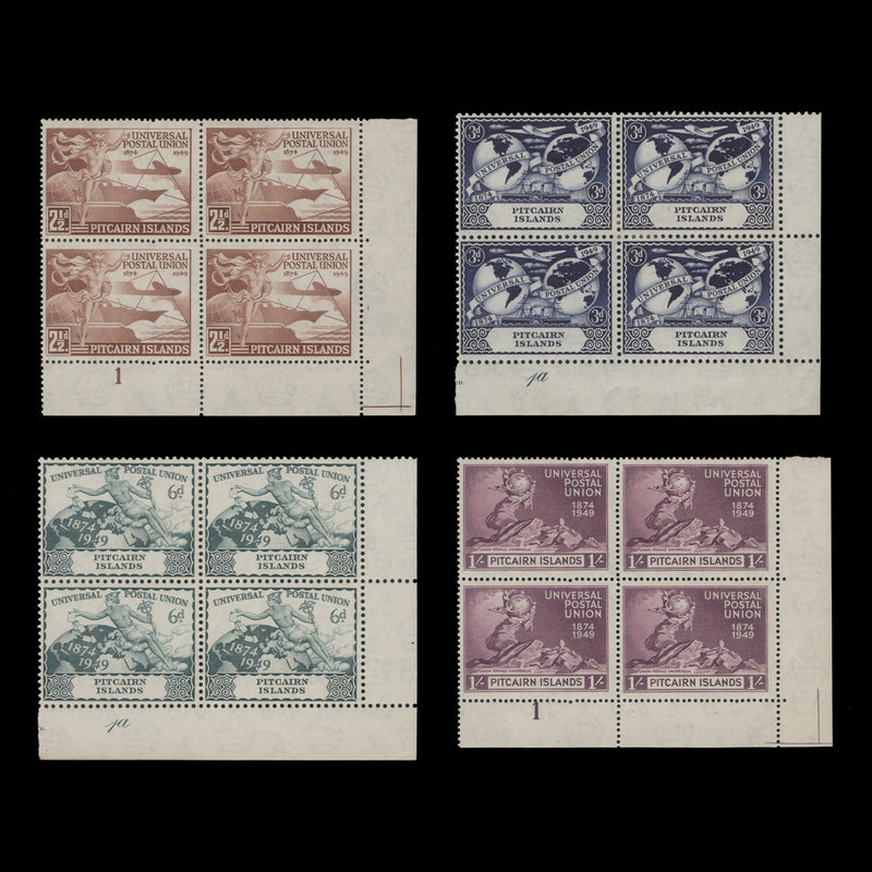 Pitcairn Islands 1949 (MLH) UPU Anniversary plate blocks