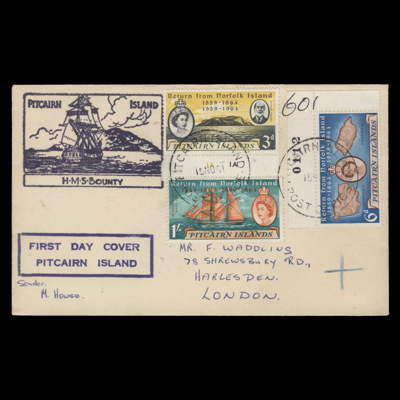 Pitcairn Islands 1961 Return From Norfolk Island first day cover
