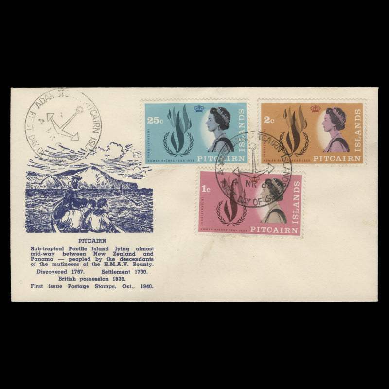 Pitcairn Islands 1968 Human Rights Year first day cover