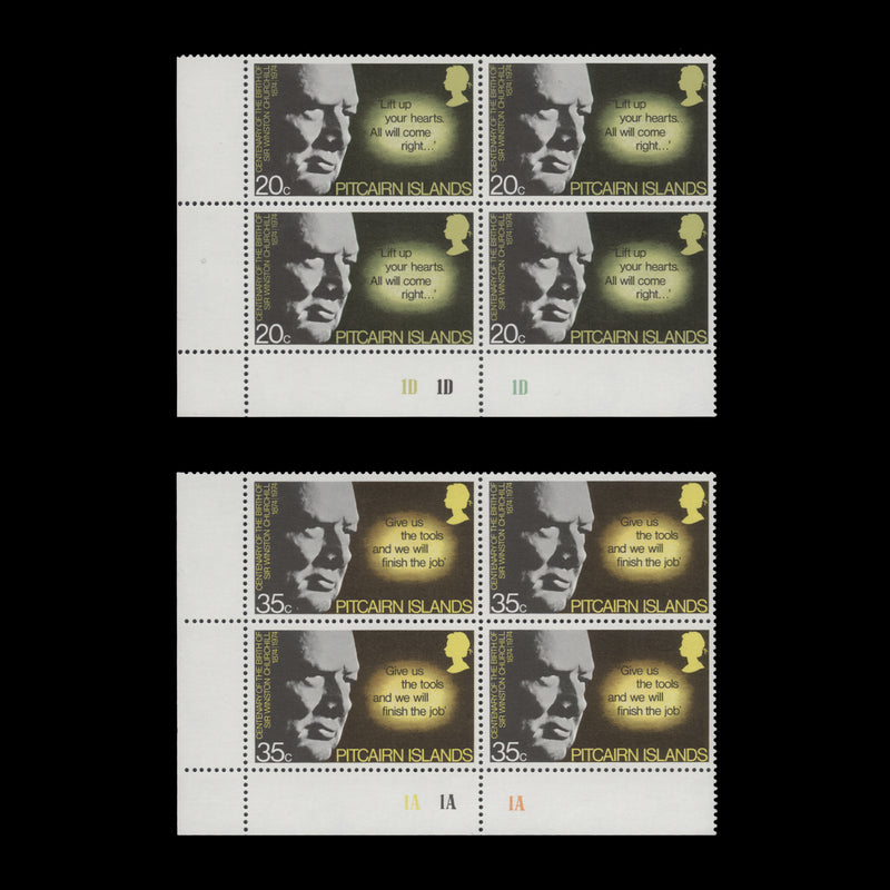 Pitcairn Islands 1974 (MNH) Churchill Birth Centenary plate blocks