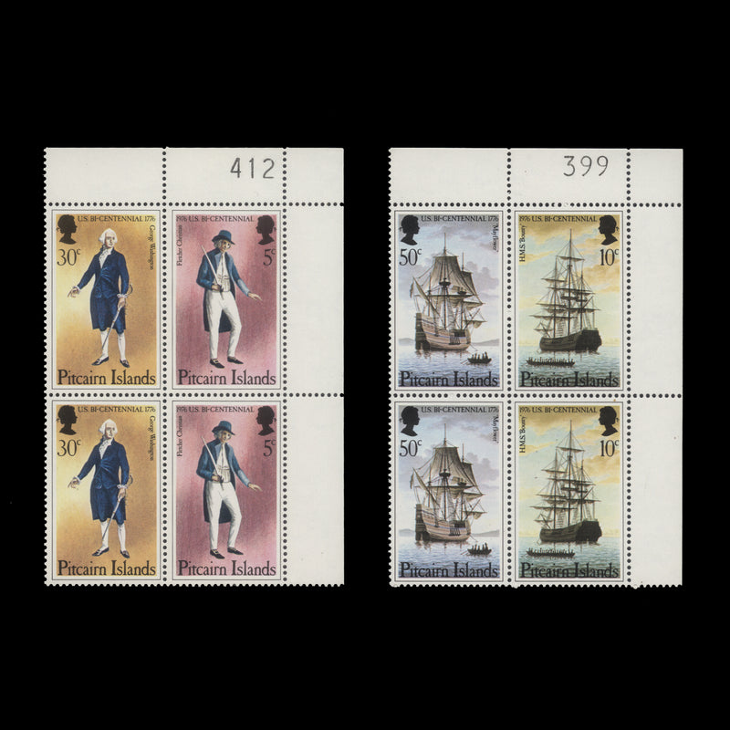 Pitcairn Islands 1976 (MNH) American Revolution Bicentenary sheet number blocks