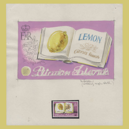 Pitcairn Islands 1982 Lemon pencil and watercolour essay