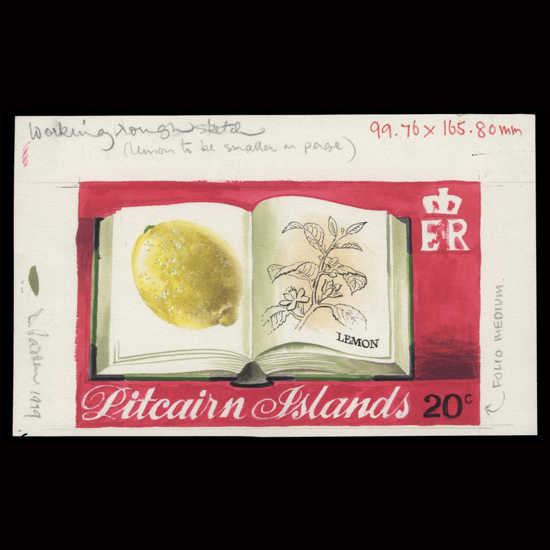 Pitcairn Islands 1982 Lemon watercolour essay by Daphne Padden