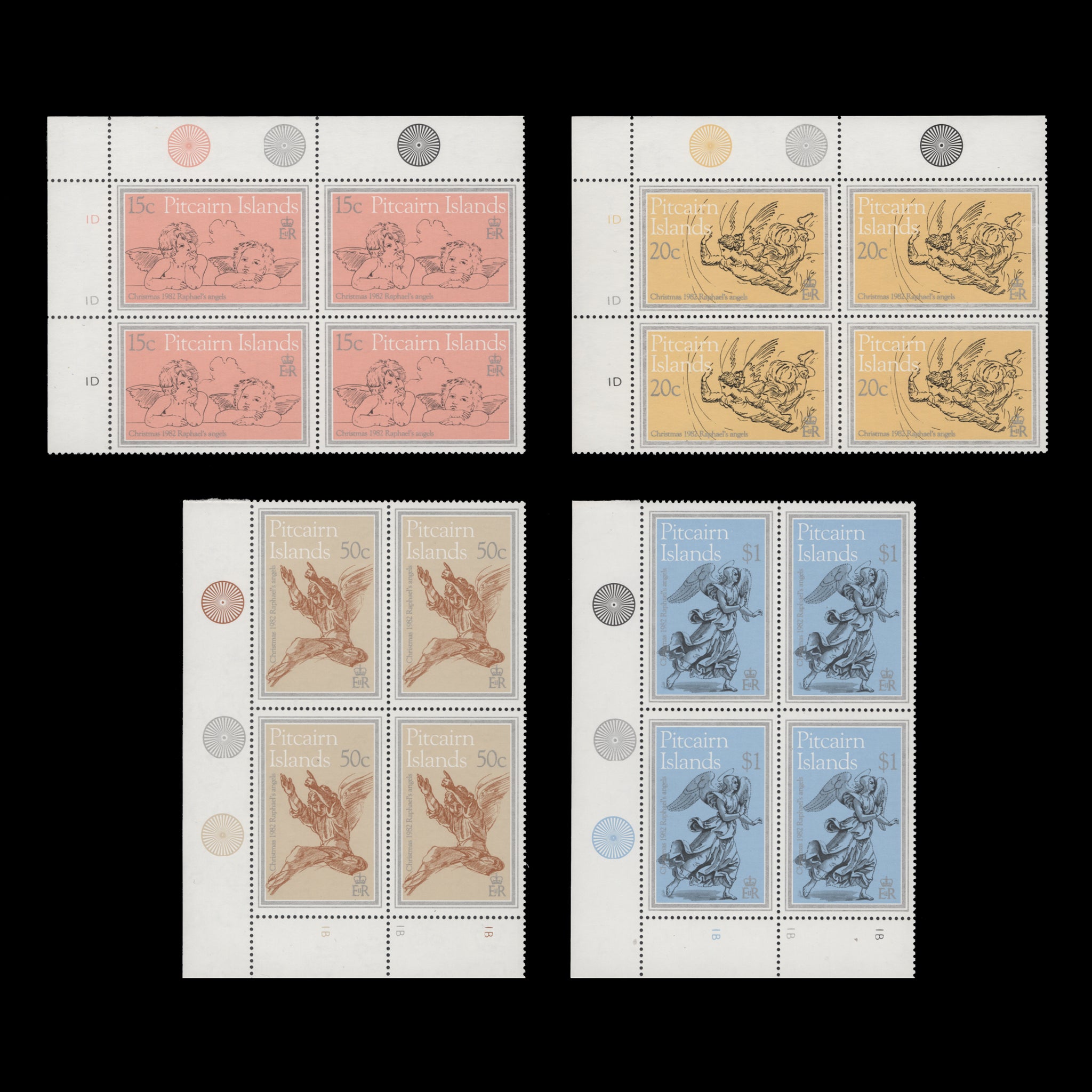 Pitcairn Islands 1982 (MNH) Christmas traffic light/plate blocks