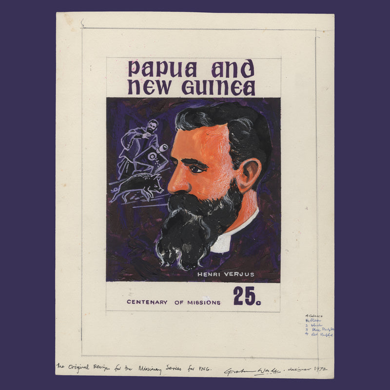 Papua New Guinea 1972 Henri Verjus watercolour essay by Graham Wade
